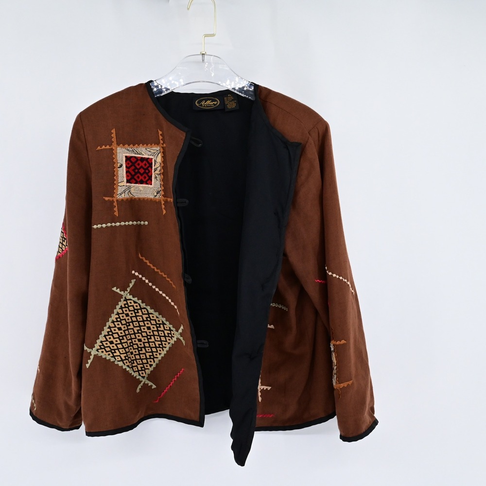 Vintage Cottage Core Patchwork Brown Embroidered … - image 6